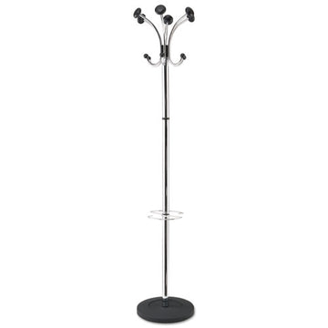 Alba™ Chromy Coat Stand, 12 Knobs, 16w X 16d X 70.5h, Chrome-black freeshipping - TVN Wholesale